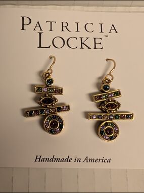 Patricia Locke Gold Multicolor Stone Drop Earrings